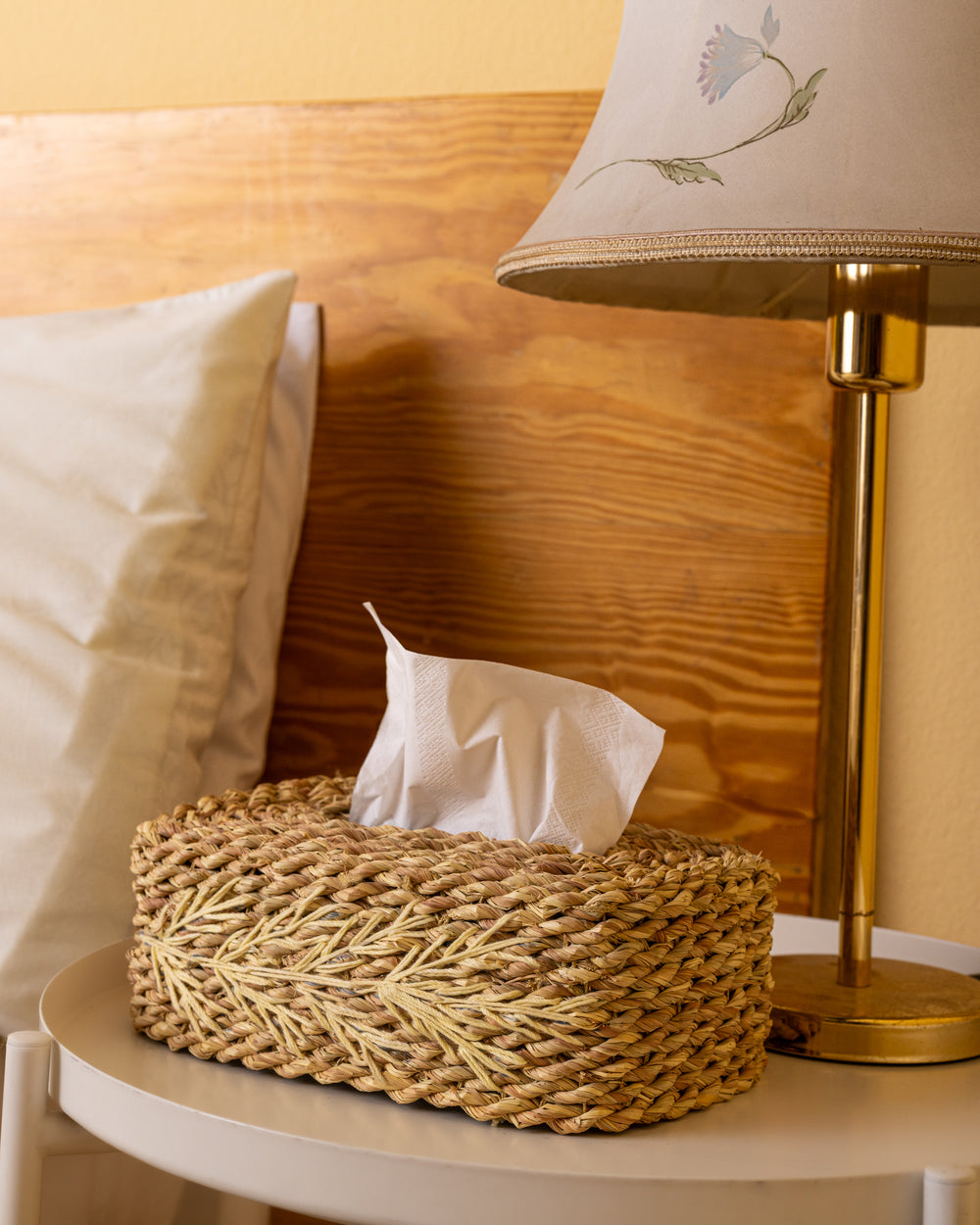 Handmade Halfa Tissue Box Cover with Leaf Embroidery