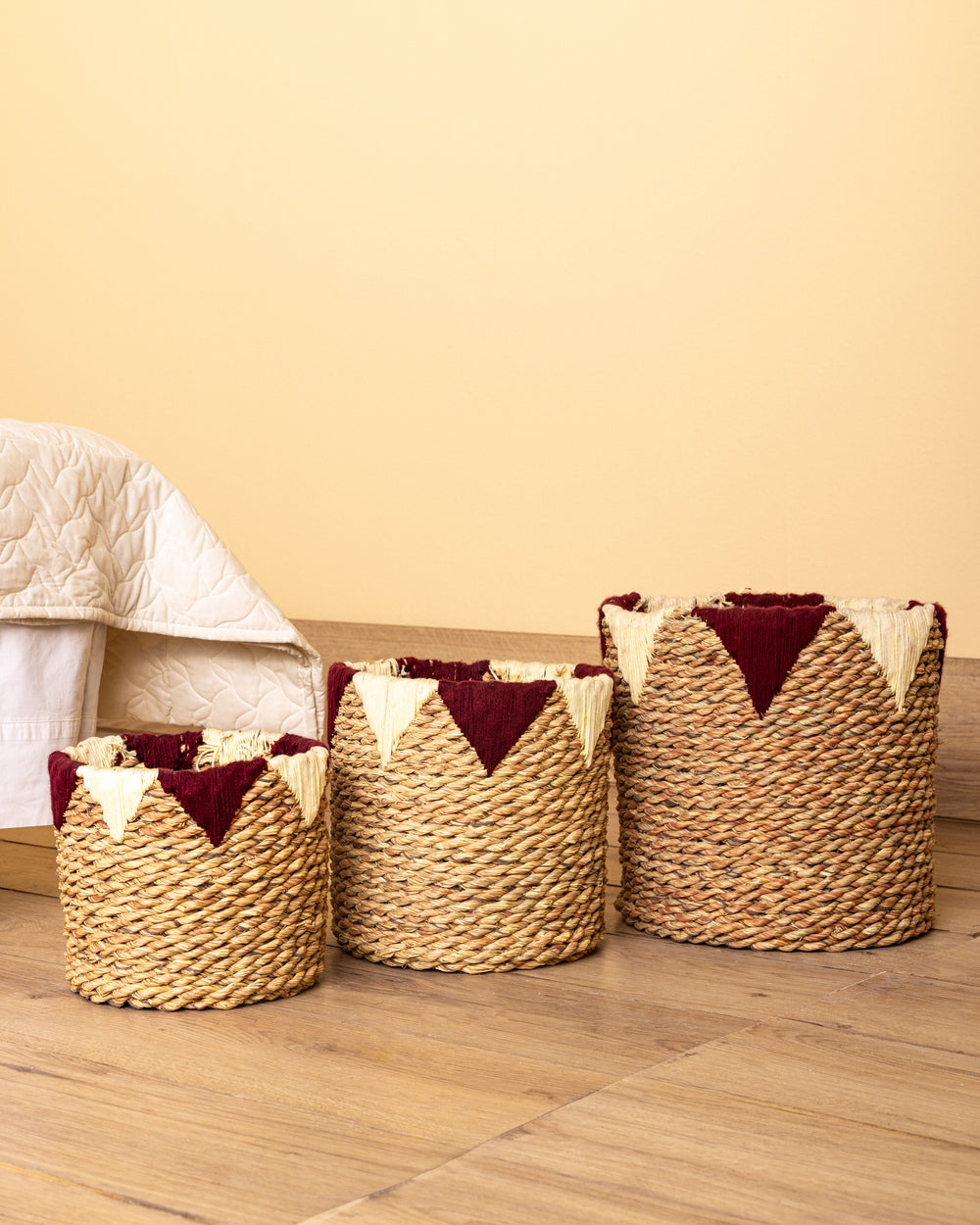 Handmade Halfa Basket Set – Nubian Embroidered Trim