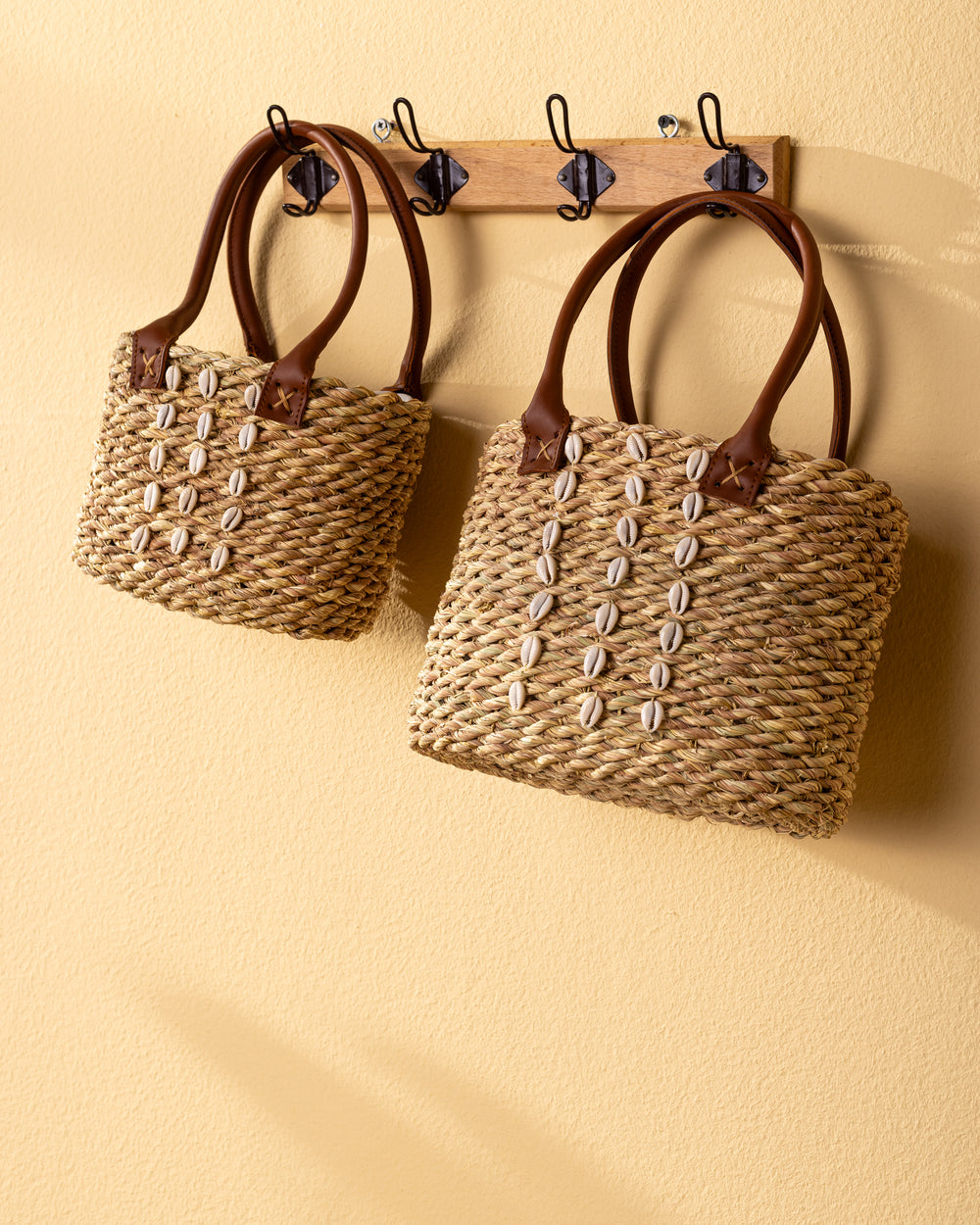 Handmade Palm Leaf Tote Bag with Cowrie Shells