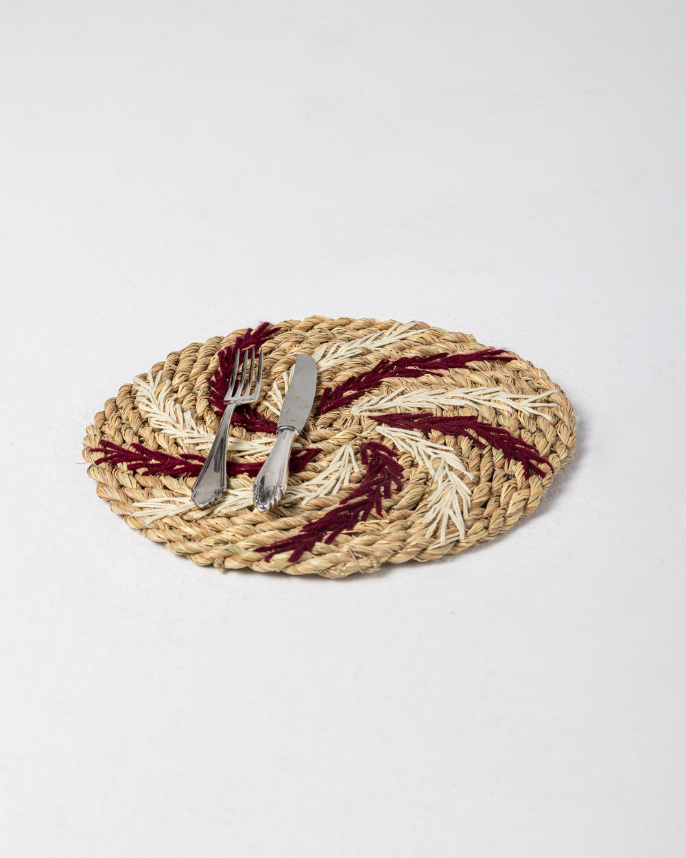 Handmade Halfa Coaster – Two-Tone Fern Embroidery