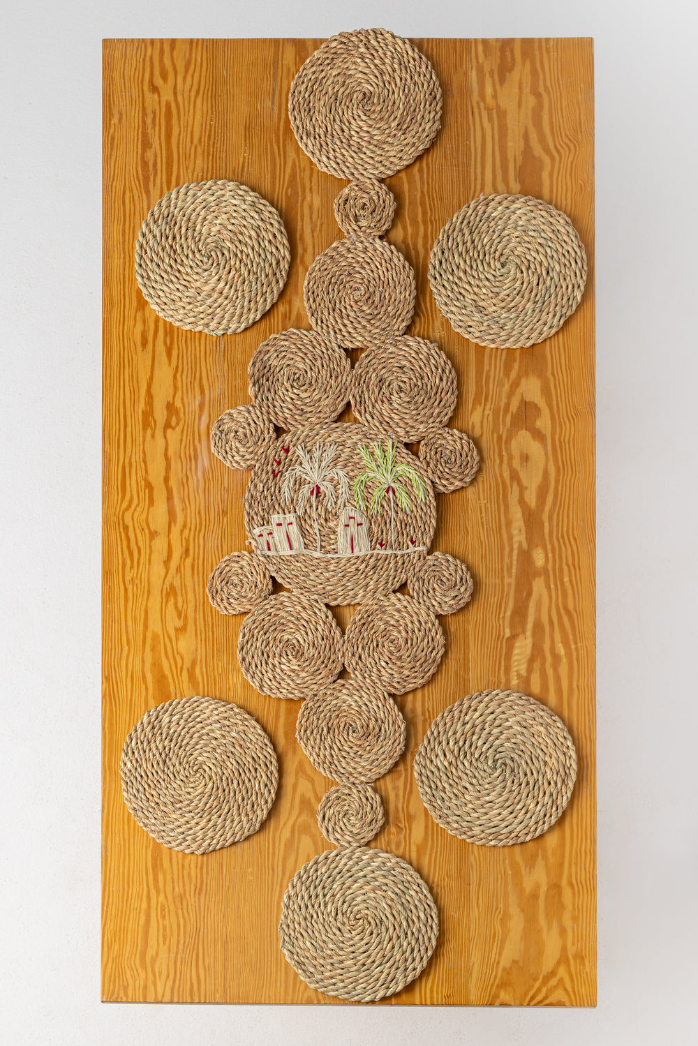 Handmade Halfa Runner & Coaster Set with Rustic Embroidery