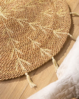 Handmade Halfa Round Rug – Sunburst Embroidered Mat