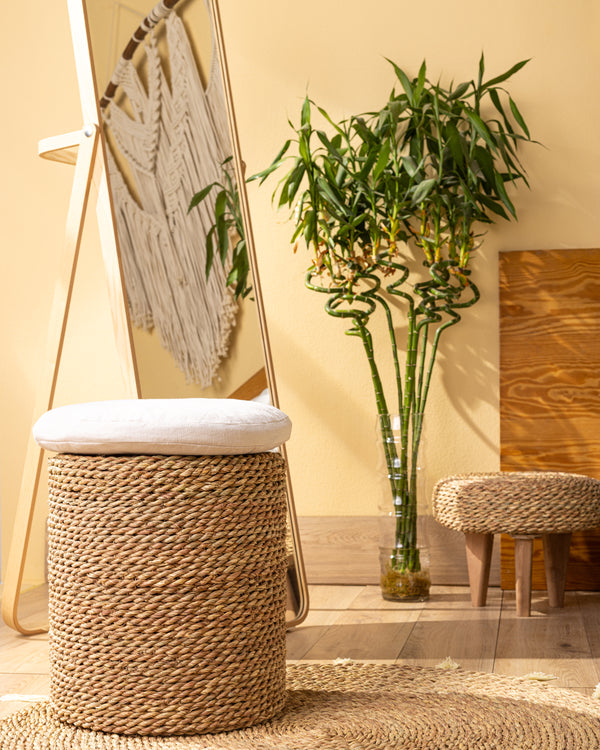 Handmade Halfa Stool with Cushioned Foam Seat