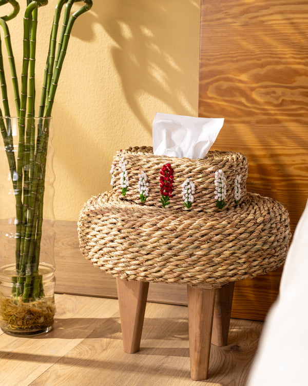 Handmade Halfa Tissue Box Cover  Beaded Floral Design
