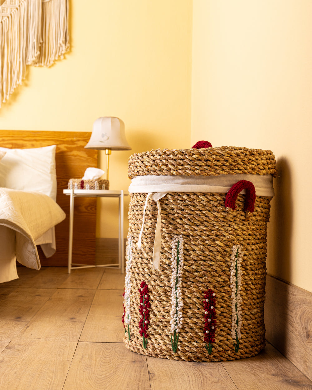 Handmade Halfa Laundry Basket – Beaded Floral Embroidery
