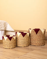 Handmade Halfa Basket Set – Nubian Embroidered Trim