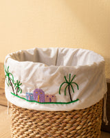 Handmade Halfa Basket with Embroidered Village Liner