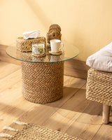 Handmade Halfa Round Side Table with Glass Top