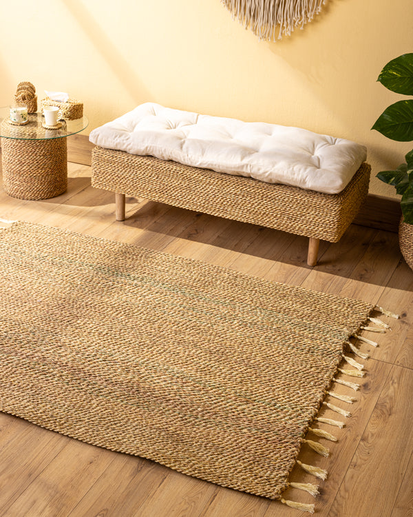 Handmade Halfa Rectangular Rug – Natural Tasseled Area Rug