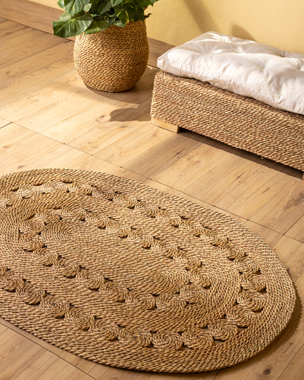 Handmade Halfa Oval Rug – Natural Rosette Weave Rug