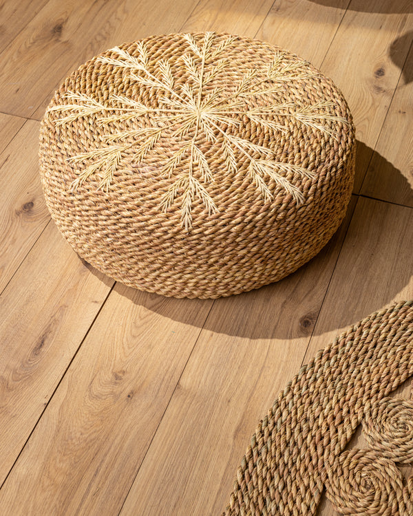 Handmade Halfa Floor Pouf with Embroidery – Holds 90kg