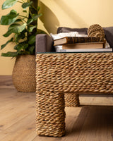 Handmade Halfa Square Coffee Table with Glass Top