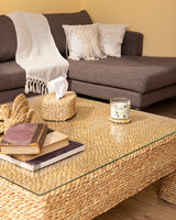 Handmade Halfa Square Coffee Table with Glass Top