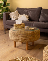 Handmade Halfa Round Coffee Table with Glass Top