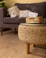 Handmade Halfa Round Coffee Table with Glass Top