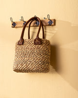 Handmade Palm Leaf Tote Bag with Leather Handles