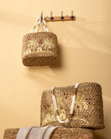 Handmade Palm Leaf Tote Bag with Palm Tree Embroidery