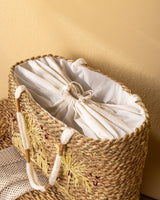 Handmade Palm Leaf Tote Bag with Palm Tree Embroidery
