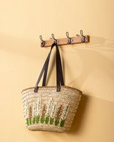 Handmade Palm Leaf Tote Bag with Pearl Floral Embroidery