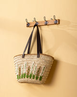 Handmade Palm Leaf Tote Bag with Pearl Floral Embroidery