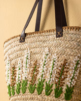 Handmade Palm Leaf Tote Bag with Pearl Floral Embroidery