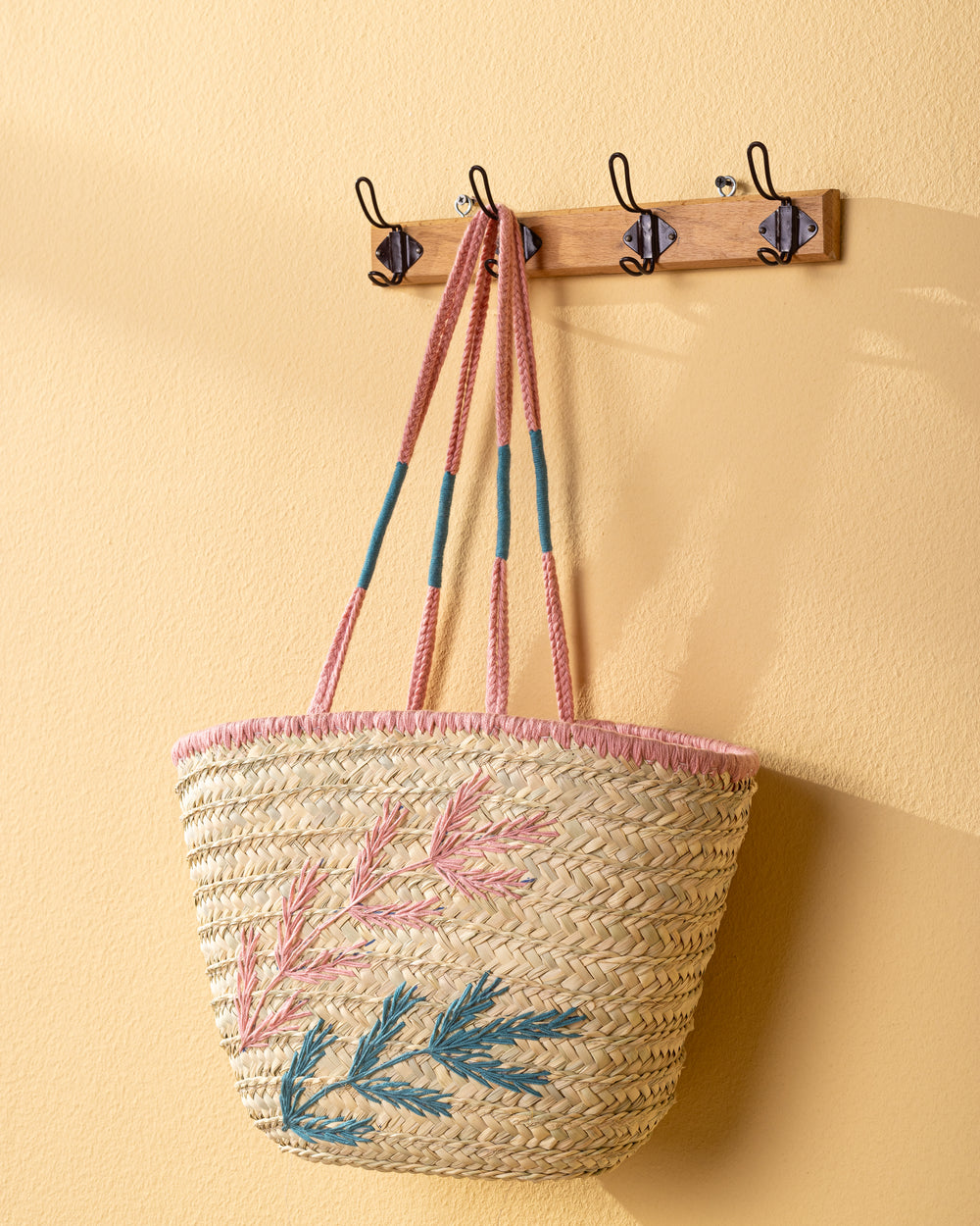Handmade Palm Leaf Tote Bag with Fern Embroidery