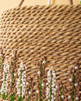 Handmade Palm Leaf Tote Bag with Pearl Bead Embroidery