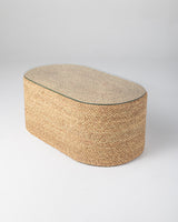 Handmade Halfa Oval Coffee Table with Glass Top