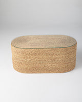 Handmade Halfa Oval Coffee Table with Glass Top