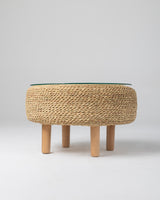 Handmade Halfa Round Coffee Table with Glass Top