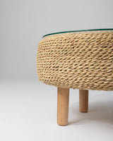 Handmade Halfa Round Coffee Table with Glass Top