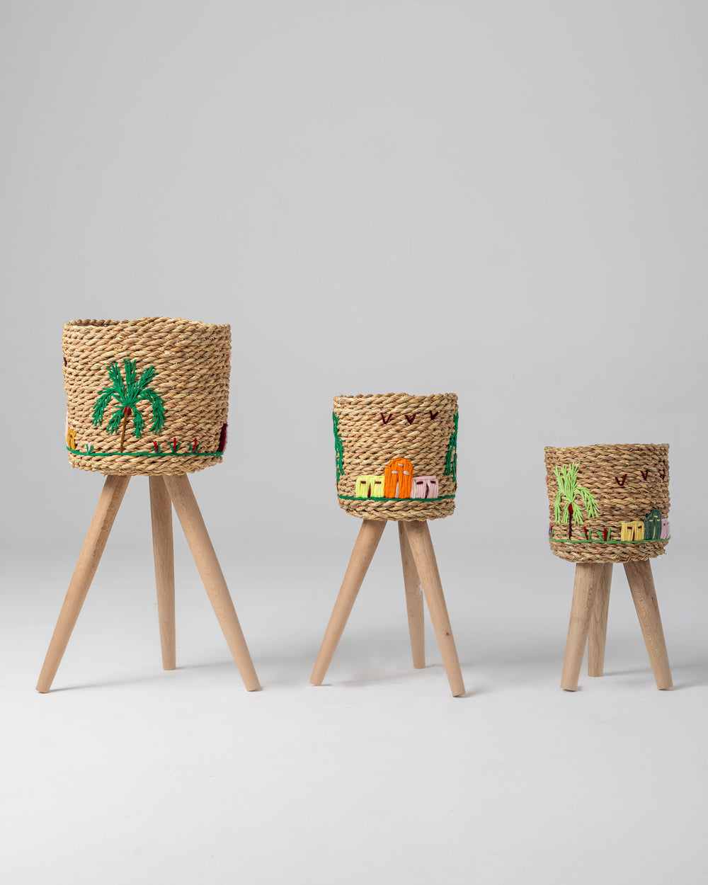Handmade Halfa Basket Set of 3 – Rustic Embroidered Design