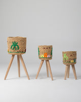Handmade Halfa Basket Set of 3 – Rustic Embroidered Design