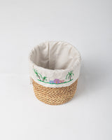 Handmade Halfa Basket with Embroidered Village Liner