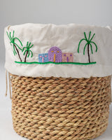 Handmade Halfa Basket with Embroidered Village Liner