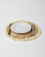 Handmade Halfa Coaster – Leaf Embroidery & Fringe