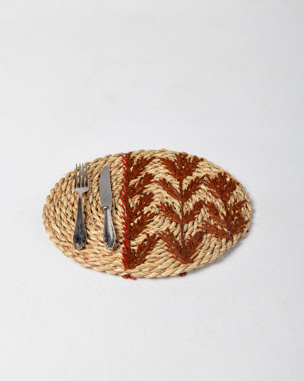 Handmade Halfa Coaster – Rust Fern Half-Pattern