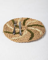Handmade Halfa Round Placemat with Botanical Embroidery