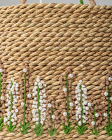 Handmade Palm Leaf Tote Bag with Pearl Bead Embroidery