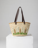 Handmade Palm Leaf Tote Bag with Pearl Floral Embroidery