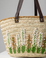 Handmade Palm Leaf Tote Bag with Pearl Floral Embroidery