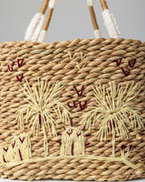 Handmade Palm Leaf Tote Bag with Palm Tree Embroidery
