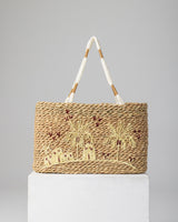 Handmade Palm Leaf Tote Bag with Palm Tree Embroidery
