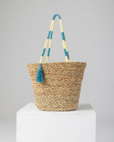 Handmade Palm Leaf Tote Bag with Two-Tone Woven Handles