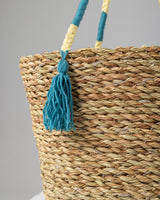 Handmade Palm Leaf Tote Bag with Two-Tone Woven Handles