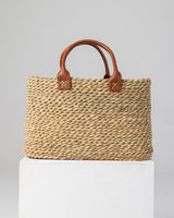 Handmade Palm Leaf Tote Bag with Leather Handles