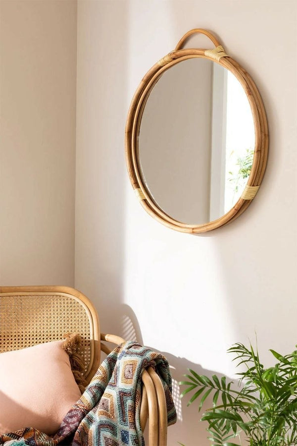 Handmade Bamboo Round Wall Mirror