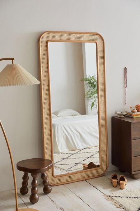 Handmade Rattan Cane Full-Length Floor Mirror