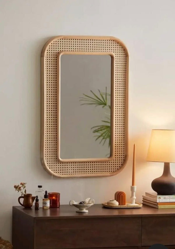 Handmade Rattan Cane Wall Mirror