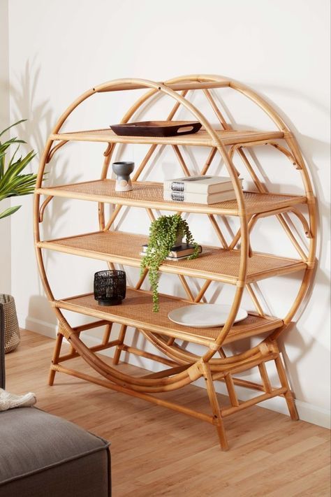 Circular Rattan Shelving Unit – Statement Wheel Display